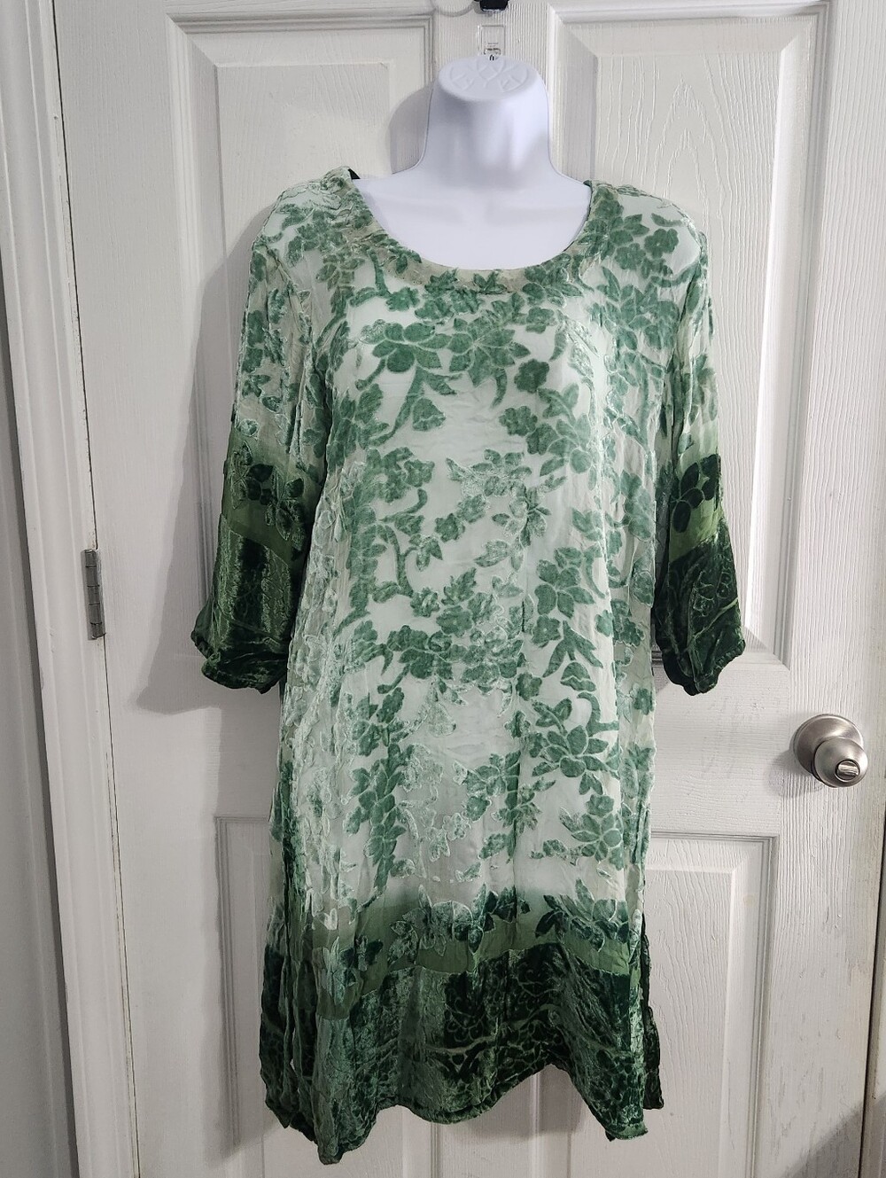 Green sheer velvet burnout dress romantic feminine forest fairy festival XL